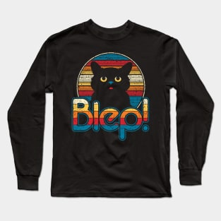 Blep Cat - Cute Retro Black Kitty with Tongue Out Long Sleeve T-Shirt